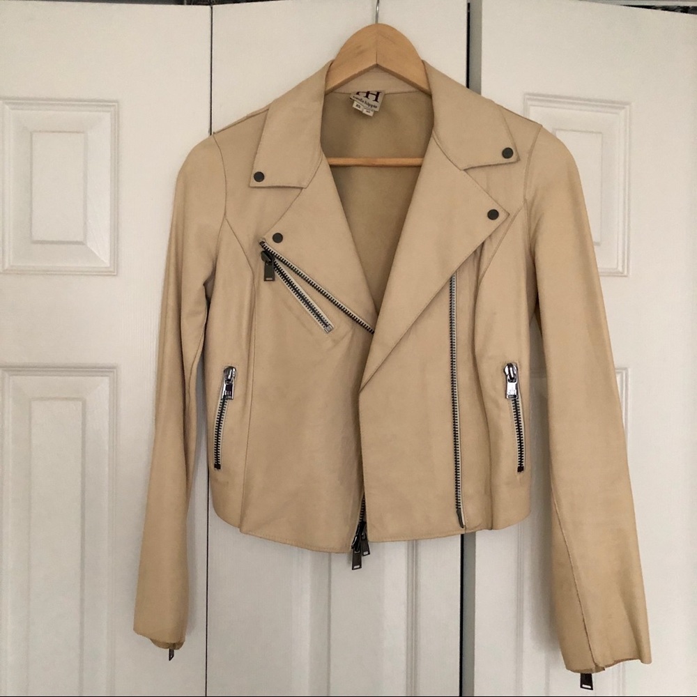 Haute Hippie Cropped Motorcycle Leather Jacket